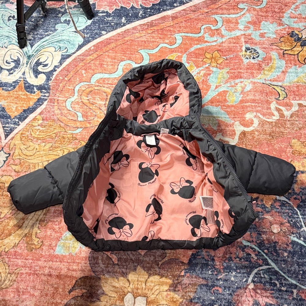 H&M Kids Puffer Jacket with Black Exterior and Pink Patterned Interior